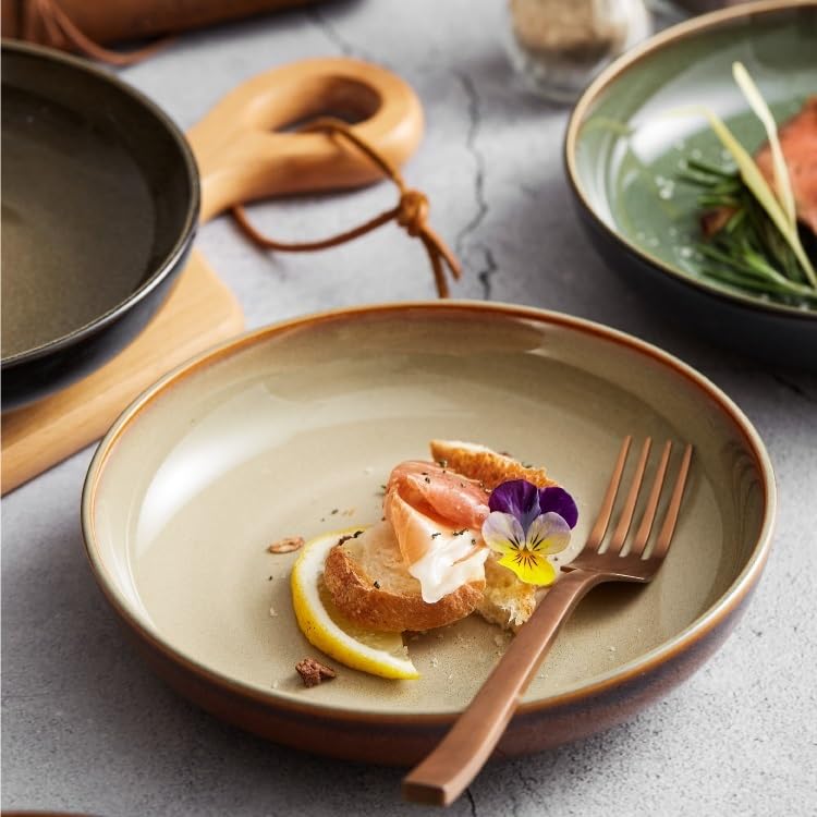 Plato de Cena Plato Hondo de cerámica de Estilo japonés for Sopa, Plato de Comida Occidental, Plato for Verduras, vajilla for el hogar Plato de Merienda de Frutas(A,S)