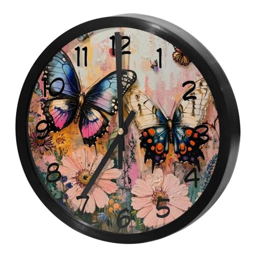 Horloge murale silencieuse fleurs et papillon pour salon et chambre