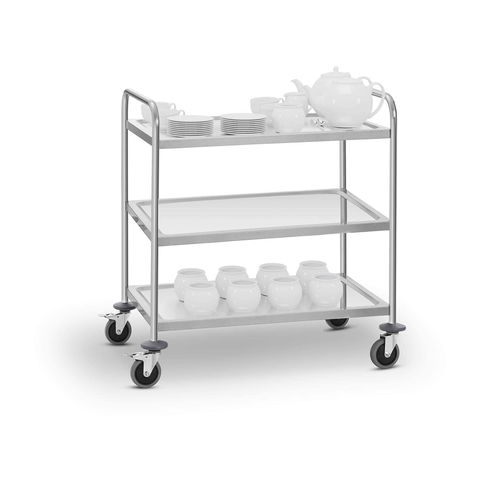 Royal Catering Carrello di Servizio Carrello per Ristorante RCSW-3SQ2 (3 ripiani, Fino a 150 kg, Acciaio Inox)