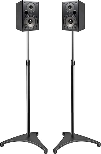 PERLESMITH Soportes de altavoz de altura ajustable de 30 a 44 pulgadas con gestión de cables sostiene altavoces satélite y altavoces pequeños de