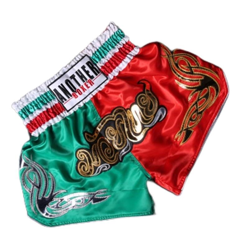 Pantalones cortos de boxeo unisex cintura elástica Muay Thai niños adultos entrenamiento XS rojo verde
