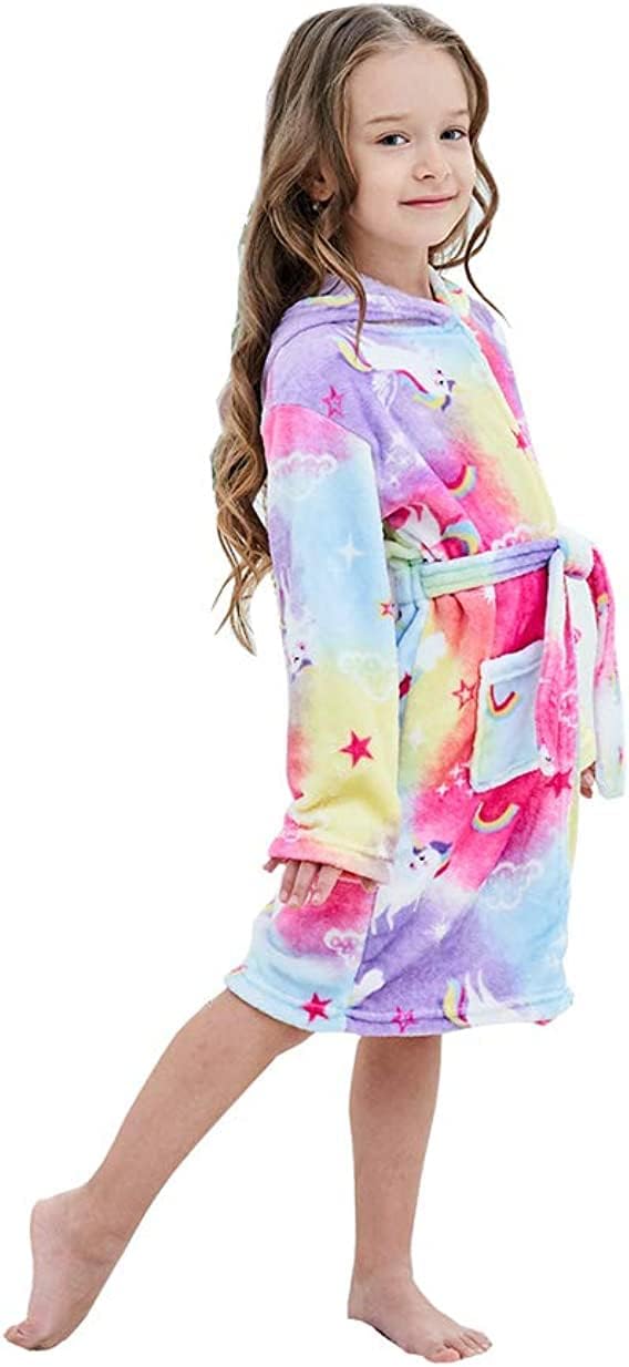 Unisex Children's Flannel Unicorn Bathrobes Hoodie Unicorns Gifts for Girls