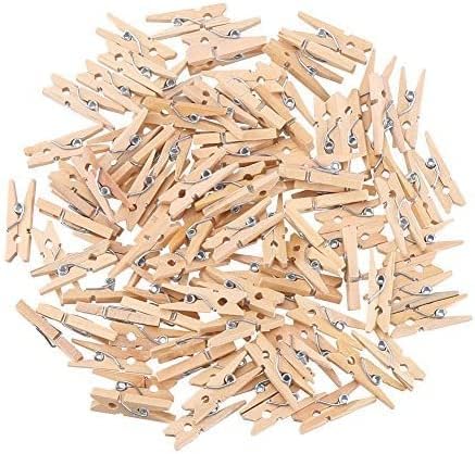 100 Pieces Premium Mini Wooden Pegs Clips Photo Pins Coloured Craft, Natural - High Durability