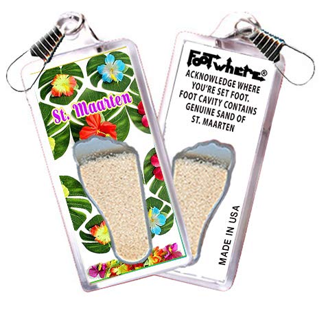 St. Maarten “FootWhere” Zipper-Pull (StM303 - Hibiscus). Authentic destination souvenir acknowledging where you've set foot. Genuine soil of featured location encased inside foot cavity. Made in USA