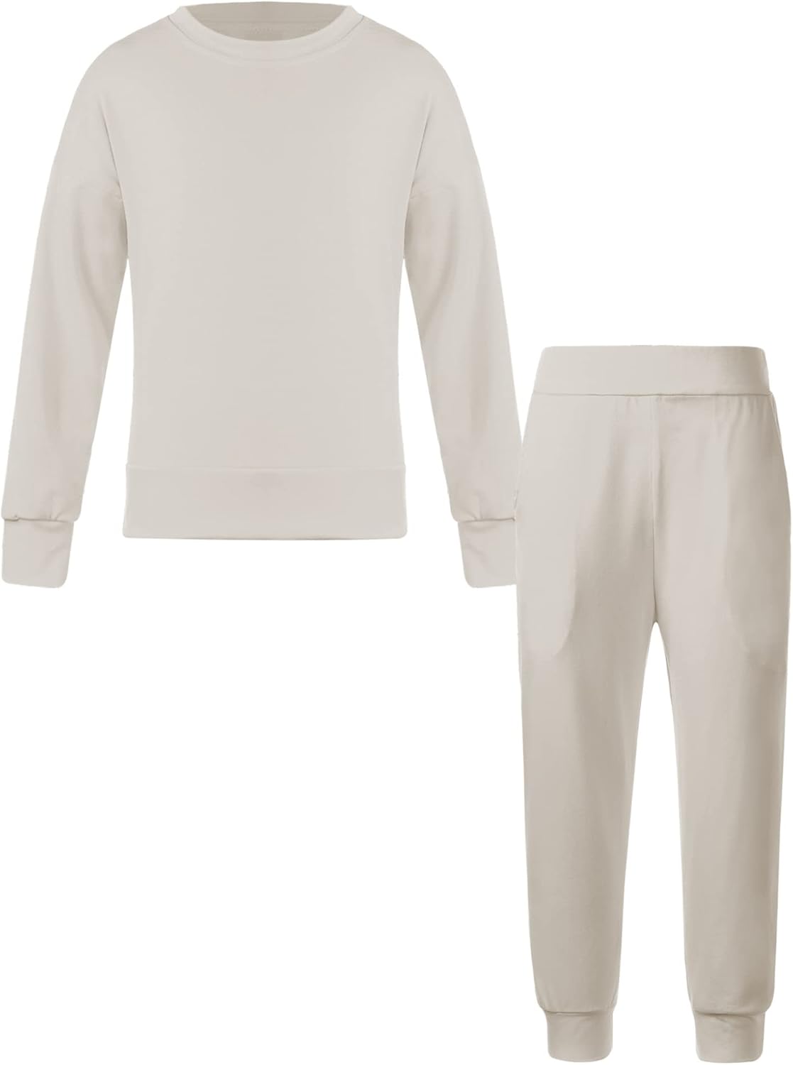 Mufeng Kids Girls Boys Solid Color Athletic Tracksuit Round Neck Long Sleeve Pullover Top with Jogger Pants Trousers Set