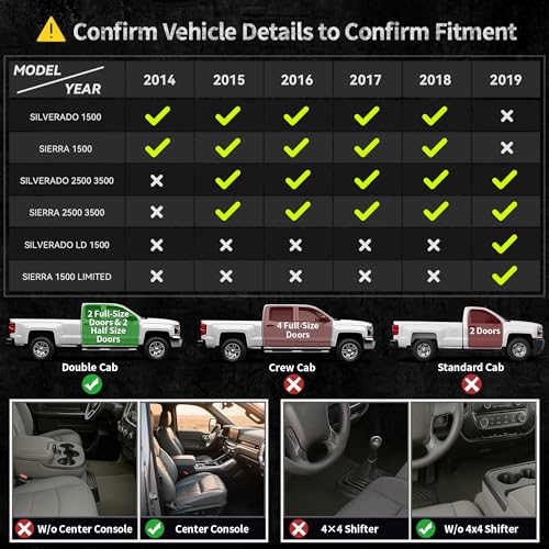 Image of OEDRO Floor Mats Fits for 2014-2018 Chevrolet Silverado /GMC Sierra 1500 Double Cab, 2019 Silverado LD /Sierra Limited; 2015-2019 2500HD /3500HD, All Weather Guard 1st and 2nd Row Custom Fit Liners