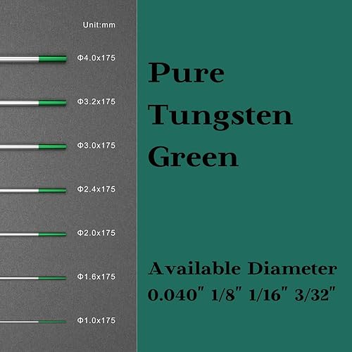 Miniatura 3 de Electrodos de tungsteno para soldadura TIG, tungsteno puro, 332 x 7 pulgadas (verde, EWP), paquete de 10 unidades