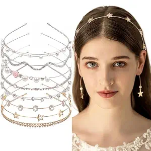 8PCS Crystal Headbands for Women, Fashion Pearls Headbands for Bride and Occasion