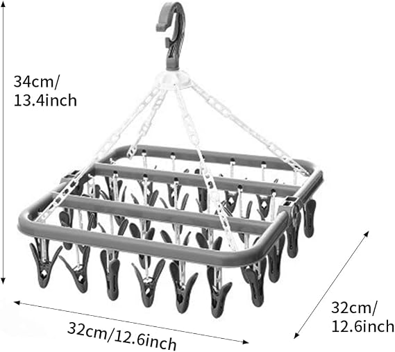 32 Pegs Folding Hanger, Clothes Hanger Upgrade Drying Rack, Clothespin Drip Hanger for Socks, Underwear, Shoe Insoles, Baby Clothes