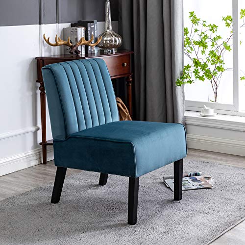Sillón con tapizado de terciopelo y estructura de madera Azul miniatura 6