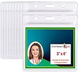 Durable & Heavy-Duty ID Badge Holders ~ Premium Quality, Clear Plastic, Waterproof & Dustproof ~ for Work, Moms, Teachers, Tours, Events, Cruises & More (100 Pack, Horizontal, 3x4) by Stationery King