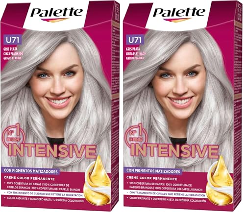 Schwarzkopf Palette Intensive Creme Color - Tono U71 Gris Plata - Coloración Permanente de Cuidado con Aceite de Marula – Perfecta cobertura de canas (Paquete de 2)