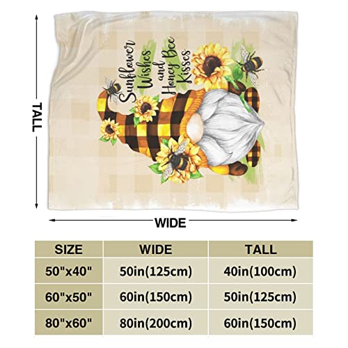 Tiosggd Gnomes Throw Blanket Sunflower Wishes And Honey Bee Kisses Blanket Bedding Quilt Flannel Plush Super Soft Bed Throw All Season Blanket For Couch Sofa 60''X50'' #TOP4