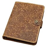 D&M leather studio Handgefertigtes Leder Notizbuch A5/A6, 6-Ring Mechanik, Florale Prägung,...