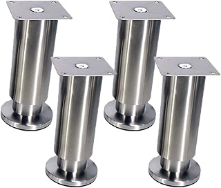 4pcs Furniture Legs Metal Table Legs Furniture Feet Stainless Steel Round Replacement Furniture Risers Couch Legs Sofa Desk Legs Bed Cabinets Risers(Silver)(10cm)