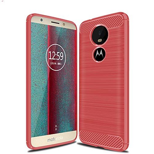Image of PIXFAB Motorola Moto E5 Play XT1920 (UK Version) New Genuine Hybrid Brushed Red Carbon Fibre Gel Silicone Rubber Phone Case Cover - Red Carbon Fibre + Screen Protector