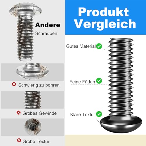 20 Stück M5 x 25 mm Linsenkopfschrauben Innensechskant Halbrundkopfschrauben Edelstahl A2 Schrauben Schwarz mit Innensechskantschlussel