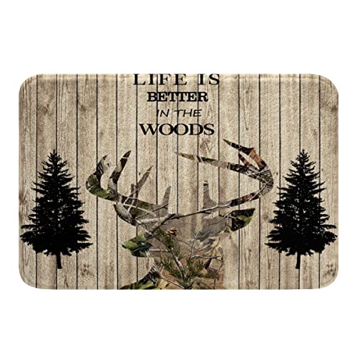 Hirsch Rutschfest Badezimmerteppich Hirschgeweih Badematte 50x80cm Rustikale Holzplanke Badteppiche...