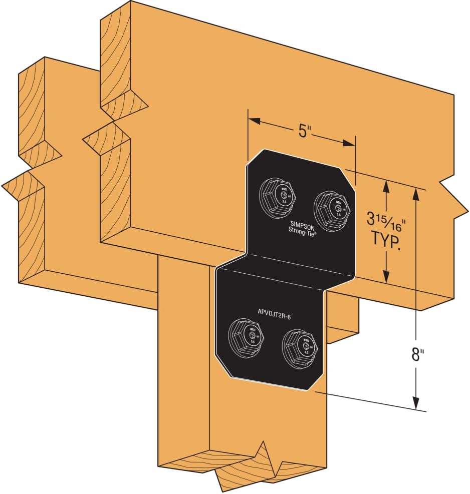Simpson Strong-Tie APVDJT2R-6 Outdoor Accents Avant Collection 5-in. ZMAX, Black Powder-Coated Deck Joist Tie for Rough 2X