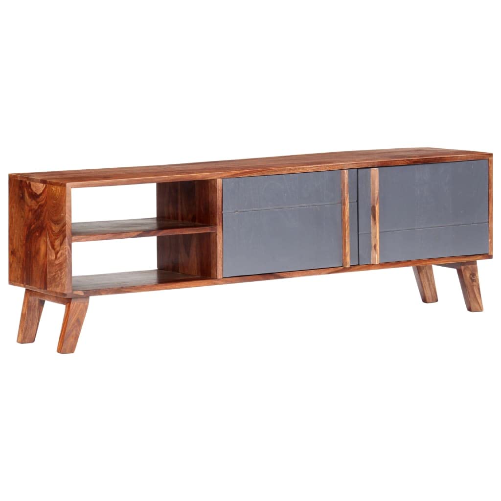Stojak na telewizor, szary, 140 x 30 x 45 cm, lite palisander, centrum rozrywki do salonu i sypialni, stylowe futro, elegancki design
