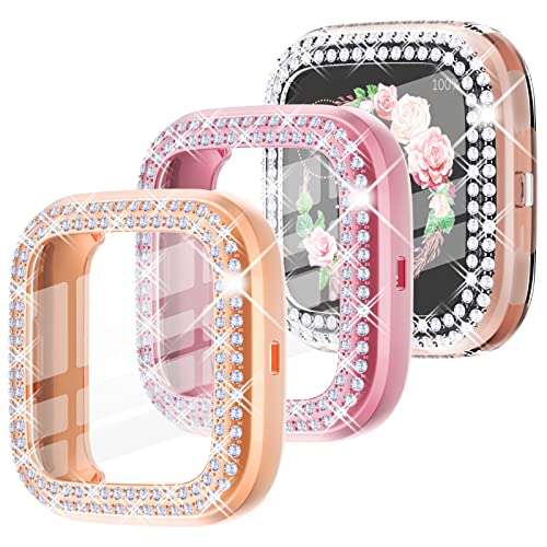 Fundas protectoras para Fitbit Versa 2 con diamantes de imitación Wingle color rosa y transparente