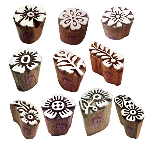Textile Wooden Blocks Exquisite Small Round Design Printing Stamps (Set of 10)