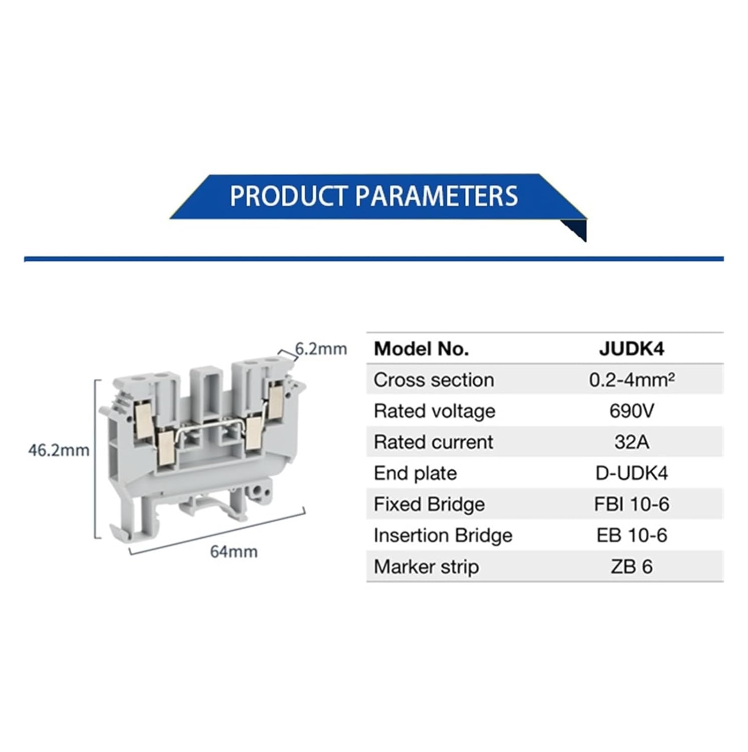UDK4 Screw Wire Connectors (50 Pack) Dual-Inlet and Feedthrough Connectors 4-Conductor Plugs for DIN Rail Terminal Blocks