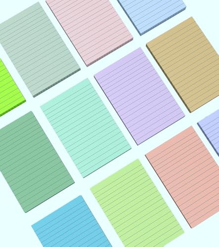 RHAWOM 12 Pads Lined Sticky Notes 4x6, Multi-Coloured Pastel Post Note Ruled, 12 Colors Self -Stick,School Home Office Suppliers (Fresh Colors) image 4