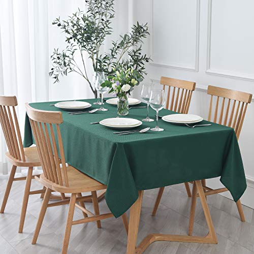 Image of maxmill Rectangle Textured Tablecloth Waterproof Spillproof Wrinkle Free Table Cloth, Kitchen Dining Tabletop Decoration, Fabric Table Cover for Outdoor and Indoor Use, 52 x 70 Inch, Hunter Green
