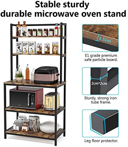 Tribesigns Kitchen Baker's Rack Microwave Oven Stand Spices Utensils Kitchen Utility Storage Shelf Free Standing Industrial 5-tier Organizer with Iron Tube Frame (Rustic Brown)