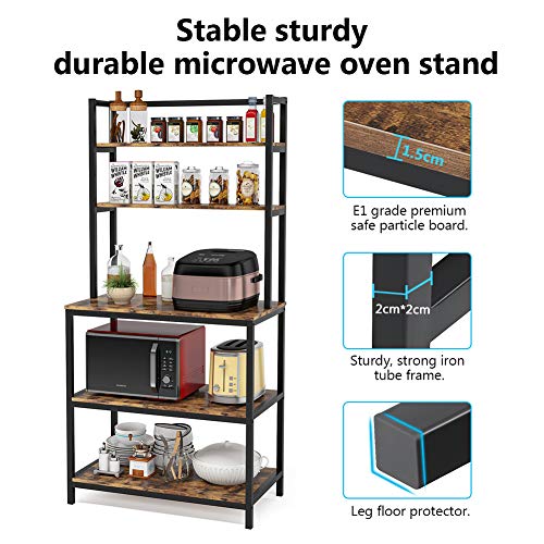 Tribesigns 5-Tier Kitchen Baker's Rack, [Thickened and reinforced] Microwave Oven Stand Spices Utensils Kitchen Utility Storage Shelf Free Standing Industrial Organizer (Rustic Brown)