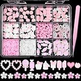 3D Cute Candy Nail Charms and Flowers Heart Nail Charms Set, Mixed Candy Ice Cream Cake Heart Pearls Tiny Flowers Nail Art Charms Resin Nail Charms for Acrylic Nails DIY Craft Accessories
