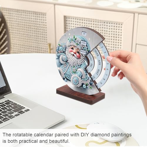Image of AiYuanzsh DIY 3D Diamond Art Tabletop Perpetual Calendar, Santa Claus Gnome Design Wooden Desk Ornament, Sparkling Christmas Diamond Painting Desktop Decoration Gift
