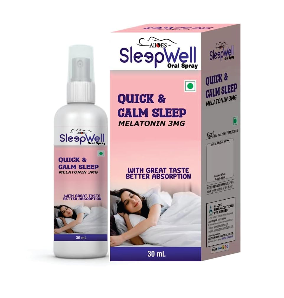 ALLOES PHARMACEUTICALS Sleepwell Melatonin Quick & Calm Sleep Spray |3mg Per Serving Oral Solution | Blended with Chamomile Extract | 3 sprays daily | Oral Solution for Fast-Acting Relaxation | Relaxes Mind | Prevents Jet Lag | Fall Asleep In 20 Minu (B0CSZ5GYT4) Amazon Price History, Amazon Price Tracker