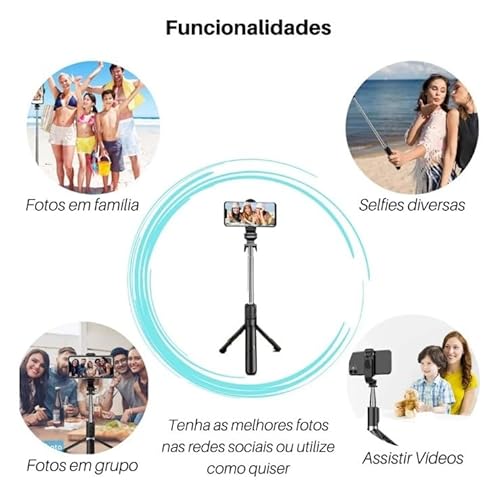 Bastão Pau de selfie Tripé Retrátil Com Controle Disparador Bluetooth Dobrável Extensível Para Celul