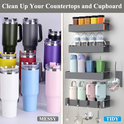 Image of HuggieGems Magnetic Water Bottle Holder for Refrigerator, Cup Holder Organizer for Stanley and Tumbler for Kitchen, 4 Pack, Dark Gray