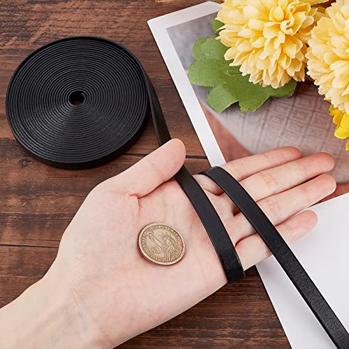 GORGECRAFT 5.5Yds 10mm Flat Genuine Leather Cord String Leather Shoelace Boot Lace Strips Cowhide Braiding String Roll for Jewelry Making DIY Craft Braided Bracelets Belts Keychains(Black) - Image 3