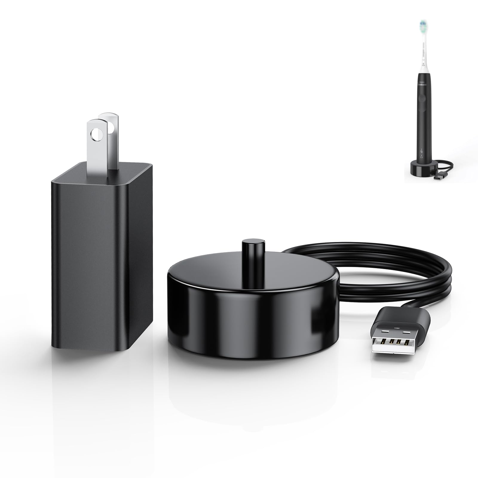 Photo 1 of Replacement Charger Base Compatible with Philips Sonicare 5900 5500 5300 4100 3100 2100 1100 Series Rechargeable Electric Toothbrush HX3681 Power Brush USB Waterproof Charging Base Power Cord - Black