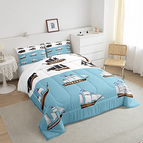 Erosebridal Edredom duplo preto veleiro branco veleiro edredom inserção de edredom retrô barco barco