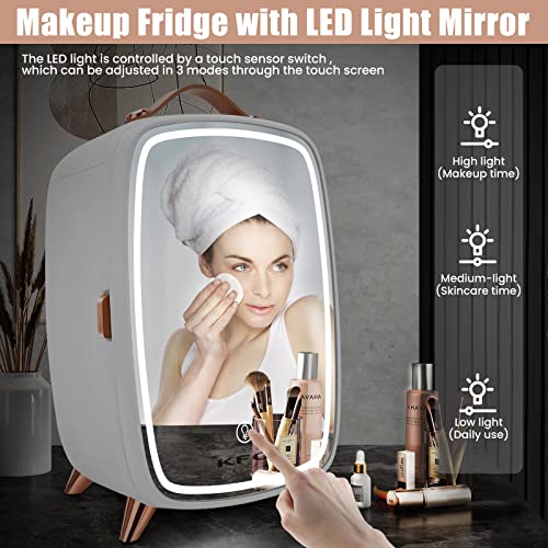 Kfo Portable Mirrored Beauty Fridge With Led Lighting,6 Liter Portable Mini Fridge For Makeup, 6 Liter/8 Can 3 Led Mirror Light Mode,For Makeup Storag #TOP2