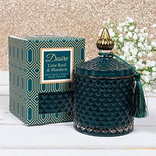 LEONARDO Desire Lime, Basil and Mandarin Scented Soy Wax Candle in Artisan Glass Lidded Jar Holder with Presentation Box