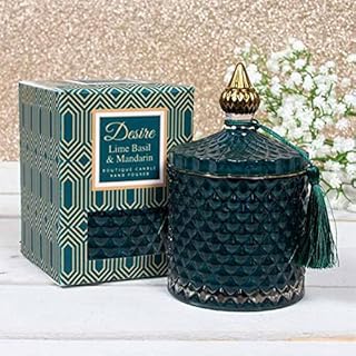 LEONARDO Desire Lime, Basil and Mandarin Scented Soy Wax Candle in Artisan Glass Lidded Jar Holder with Presentation Box