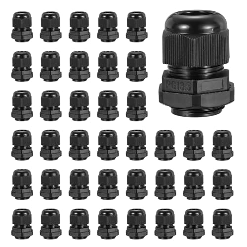 MECCANIXITY 50Pcs PG13.5 Cable Glands 6-12mm Thread Waterproof Adjustable Cable Connector for Industrial Junction Boxes Machinery, Black