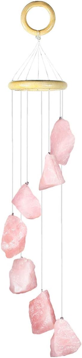 mookaitedecor Natural Rose Quartz Raw Crystal Wind Chime for Home Bedroom Porch Window Garden Indoor Outdoor Decor, Healing Crystal Art Hanging Ornament Reiki Wind Chime Gift Good Luck Pink Room Decor