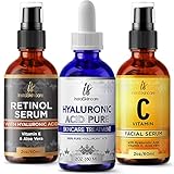 Pack of 3 Vitamin C & Hyaluronic Acid & Retinol Serums Natural Skin Care Facial Treatment Neck &...