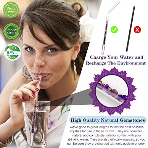 Ayana Wellness – Gem Water Straws – Turn Every Sip Into A Crystal Elixir – Set Of 2 Drinking Straws With Natural Gemstones – Healing Rose Quartz And Balancing Amethyst – Food Safe And Bpa Free #TOP3