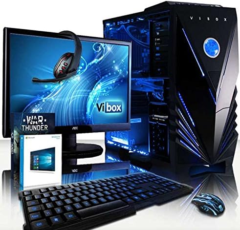 Vibox Sharp Shooter Package 10W Gaming PC - with Warthunder Game Bundle, Windows 10, 21.5" HD Monitor, Gamer Headset, Keyboard & Mouse Set (4GHz AMD FX Eight Core Processor, Nvidia Geforce GTX 960 Graphics Card, 120GB Solid State Drive, 2TB Hard Drive, 16GB RAM, Vibox Tactician Blue LED Case)