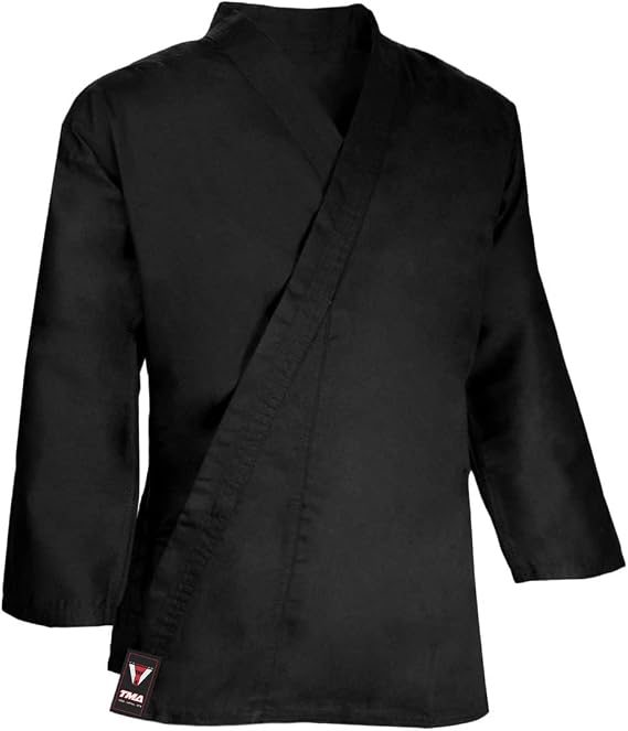 TMA Black Karate Uniform, Gi 7 oz Adult Kids w/White belt Tae Kwon Do
