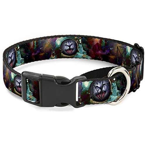 Collar de perro de 3,8 cm de ancho ajustable estampado espacial de gato astronauta 2