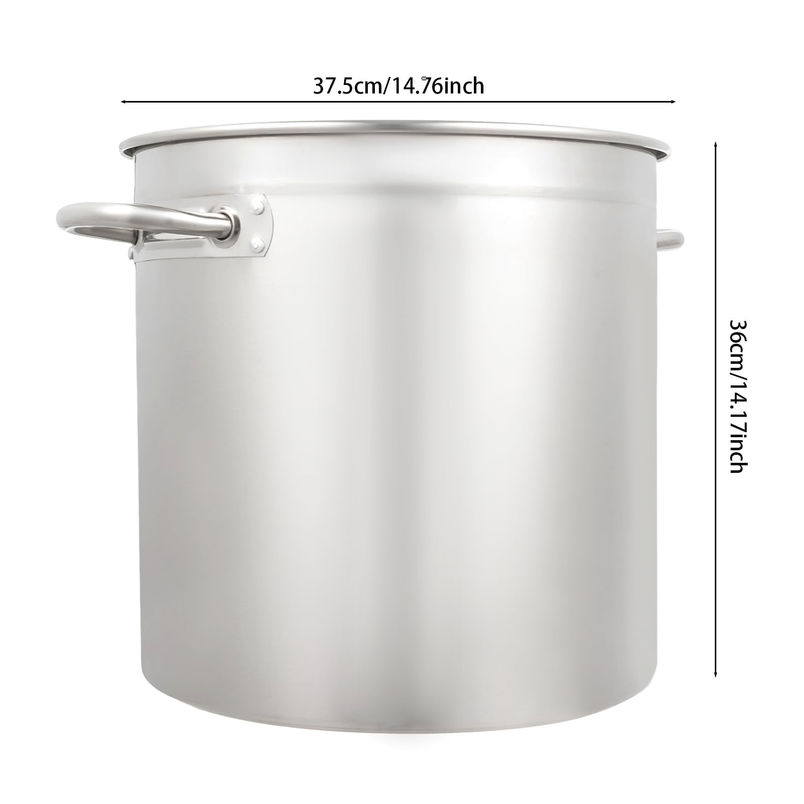 Olla de acero inoxidable 35L, olla de acero inoxidable de gran tamaño, con tapa, cocina de gran volumen, uso intensivo, fondo grueso de 1 mm, perfecta para caldos, ideal para familias numerosas